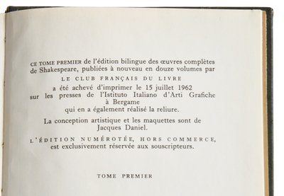 Œuvres complètes bilingue de Shakespeare en 12 volumes - Club français du Livre, 1962