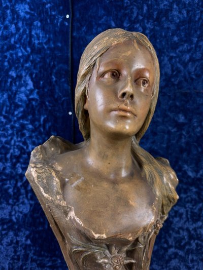 d'Après Villanis : Busto in terracotta periodo Art Nouveau Circa 1900 / H52cm