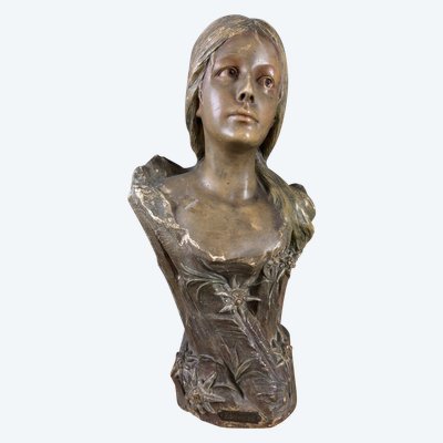 d'Après Villanis : Busto in terracotta periodo Art Nouveau Circa 1900 / H52cm