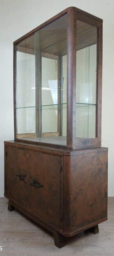 Bibliothèque époque Art Déco En Bois Laqué En Faux Semblant De Tôle A Patine Rouille Vers 1930
