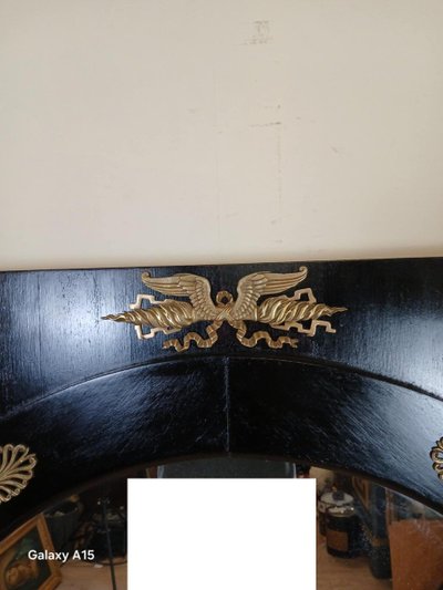 Important Miroir Empire En Bois Laqué Noir Et Bronze Doré époque XIXeme