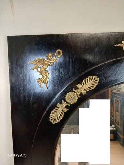 Important Miroir Empire En Bois Laqué Noir Et Bronze Doré époque XIXeme