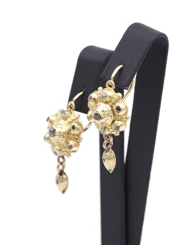 Boucles d'oreille ibériques diamants en or 14 karats, diamants taille rose, bijou espagnol