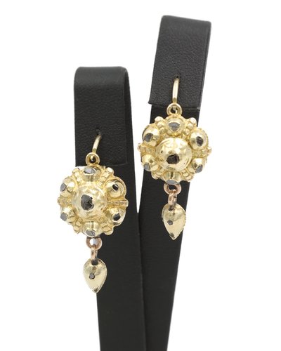 Boucles d'oreille ibériques diamants en or 14 karats, diamants taille rose, bijou espagnol