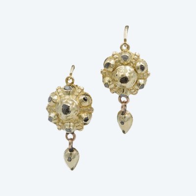 Boucles d'oreille ibériques diamants en or 14 karats, diamants taille rose, bijou espagnol