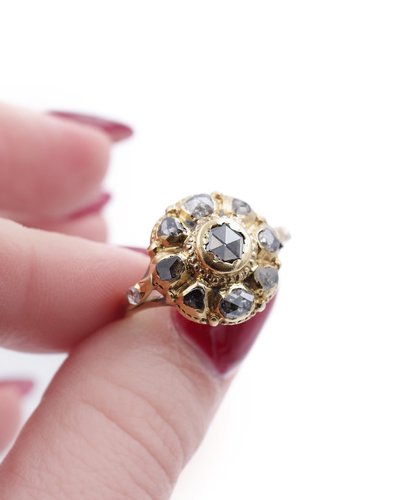 Bague Ibérique Fleur Diamants 18e En Or 18 Karats, Bague Espagnole, Bijou XVIIIe Siècle