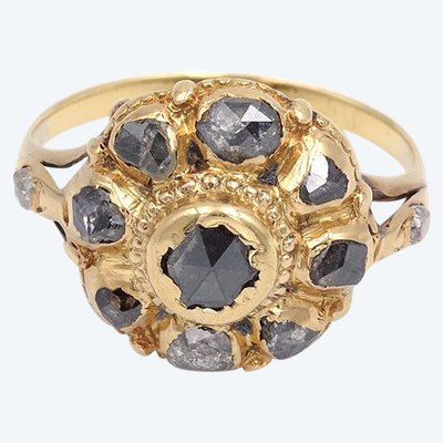 Bague Ibérique Fleur Diamants 18e En Or 18 Karats, Bague Espagnole, Bijou XVIIIe Siècle
