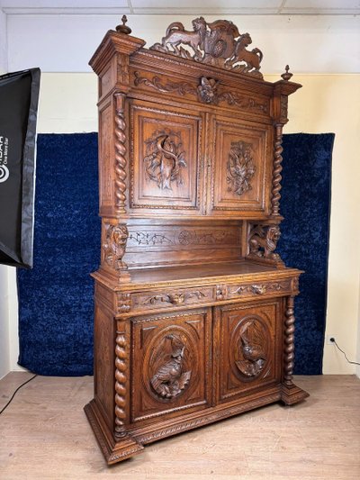 Buffet De Pavillon De Chasse Style Renaissance En Chêne Massif Vers 1850