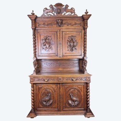 Buffet De Pavillon De Chasse Style Renaissance En Chêne Massif Vers 1850