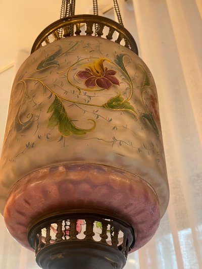 Napoleon III Pendant Light in Enameled and Painted Glass