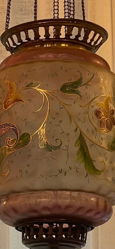 Napoleon III Pendant Light in Enameled and Painted Glass