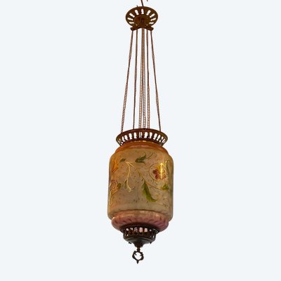 Napoleon III Pendant Light in Enameled and Painted Glass