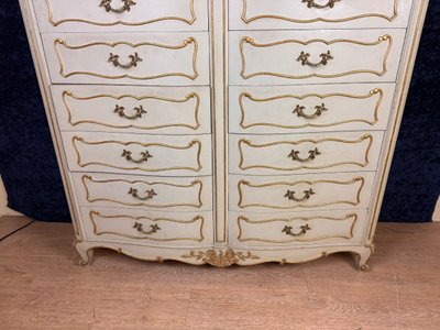 Semainier Arbalète A Double Rang De Tiroirs Style Louis XV En Bois Laqué Et Doré Vers 1900