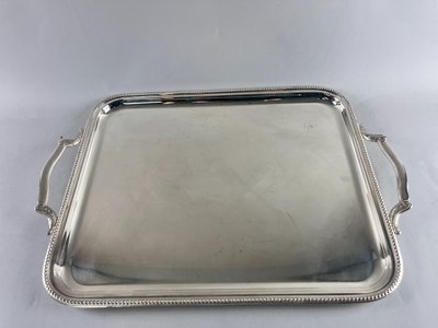 Plateau rectangulaire décor perle métal argenté 
