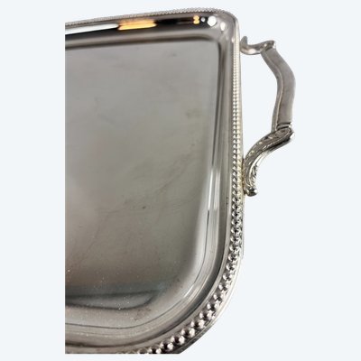 Plateau rectangulaire décor perle métal argenté 