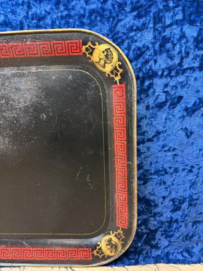 Large Tray In Painted Sheet Metal Napoleon III Period About 1880 Decorated With Antique Characters