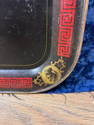 Large Tray In Painted Sheet Metal Napoleon III Period About 1880 Decorated With Antique Characters