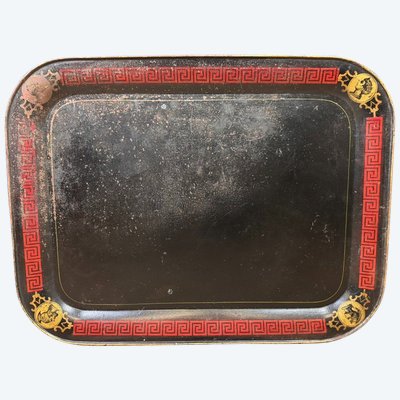 Large Tray In Painted Sheet Metal Napoleon III Period About 1880 Decorated With Antique Characters