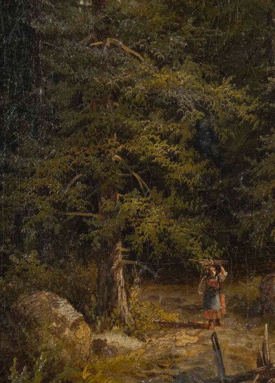 Dipinto ad olio su tela, sottobosco, fine XIX secolo