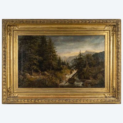 Dipinto ad olio su tela, sottobosco, fine XIX secolo
