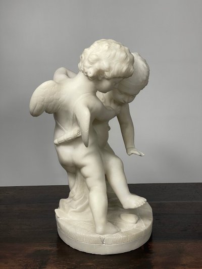 Sculpture En Albâtre De 2 Amours  XIX Siècle