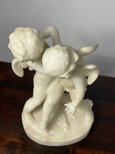 Sculpture En Albâtre De 2 Amours  XIX Siècle