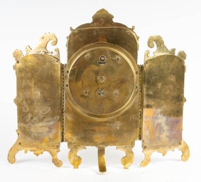 An Art Nouveau Gilt Bronze and Painted Glass Screen Clock