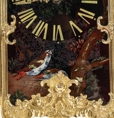 An Art Nouveau Gilt Bronze and Painted Glass Screen Clock