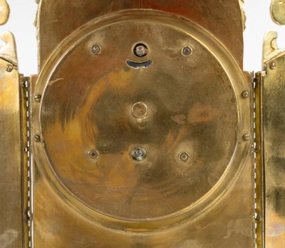 An Art Nouveau Gilt Bronze and Painted Glass Screen Clock