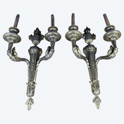 Paire D’appliques Style Lxvi En Bronze Doré