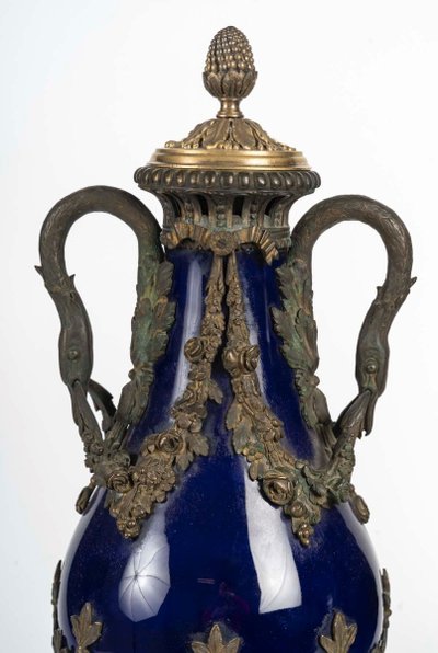 A Pair of Blue Porcelain and Gilt Bronze Vases, 19th Century