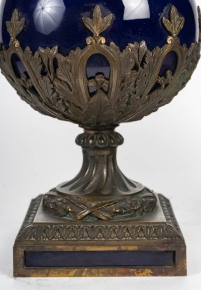 A Pair of Blue Porcelain and Gilt Bronze Vases, 19th Century