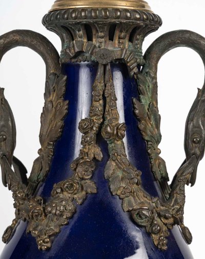 A Pair of Blue Porcelain and Gilt Bronze Vases, 19th Century