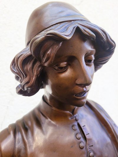 Paul Dubois, Il cantore fiorentino del XV secolo, bronzo firmato, XIX secolo