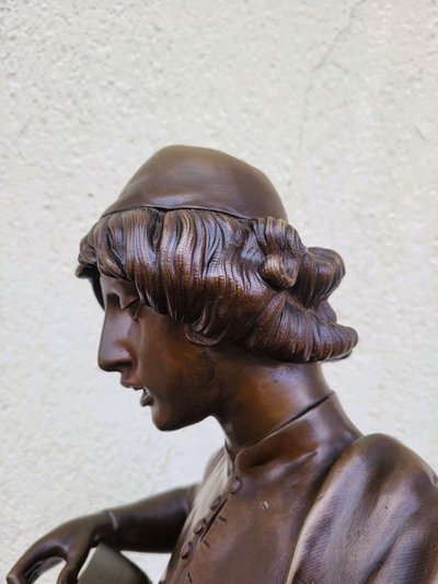 Paul Dubois, Il cantore fiorentino del XV secolo, bronzo firmato, XIX secolo