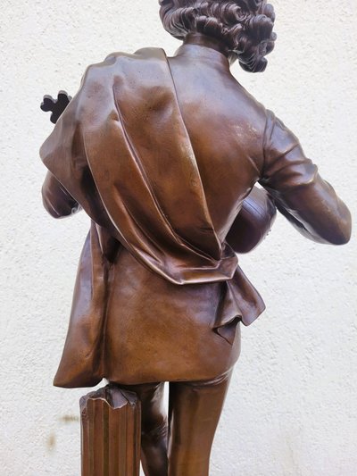 Paul Dubois, Il cantore fiorentino del XV secolo, bronzo firmato, XIX secolo
