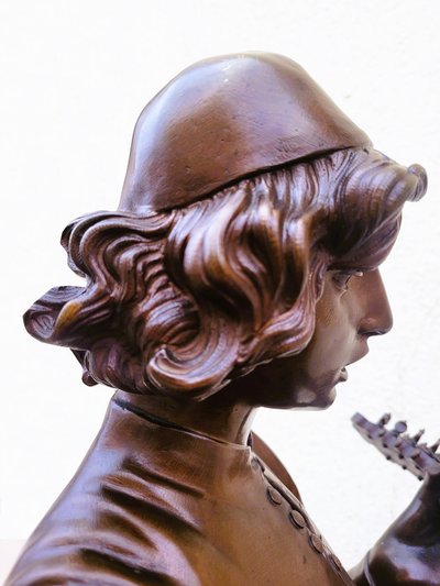 Paul Dubois, Il cantore fiorentino del XV secolo, bronzo firmato, XIX secolo