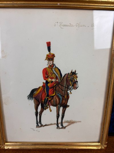 G. Bitry-boëly XIXeme : Acquerello raffigurante un soldato e la sua carriera di ufficiale ussaro del 1809