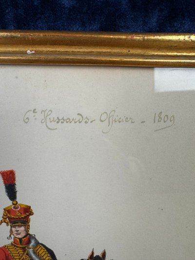 G. Bitry-boëly XIXeme : Acquerello raffigurante un soldato e la sua carriera di ufficiale ussaro del 1809