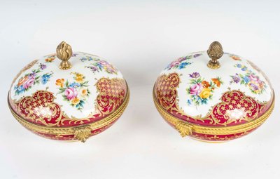 A Pair Of Porcelain Jewelry Boxes, Late 19th Century