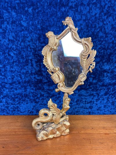 d'Après Gabriel Viardot: Miroir Au Dragon En Bois Doré Circa 1880
