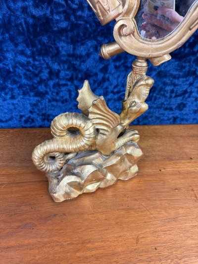 d'Après Gabriel Viardot: Miroir Au Dragon En Bois Doré Circa 1880
