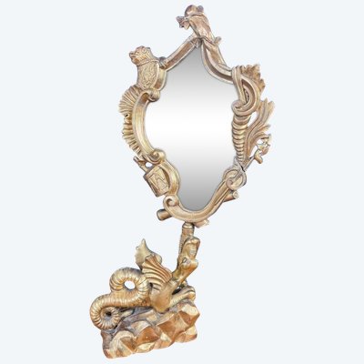 d'Après Gabriel Viardot: Miroir Au Dragon En Bois Doré Circa 1880
