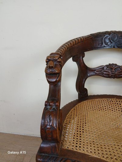 Fauteuil De Bureau Style Renaissance En Chêne Massif Vers 1850