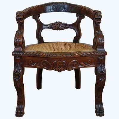 Fauteuil De Bureau Style Renaissance En Chêne Massif Vers 1850