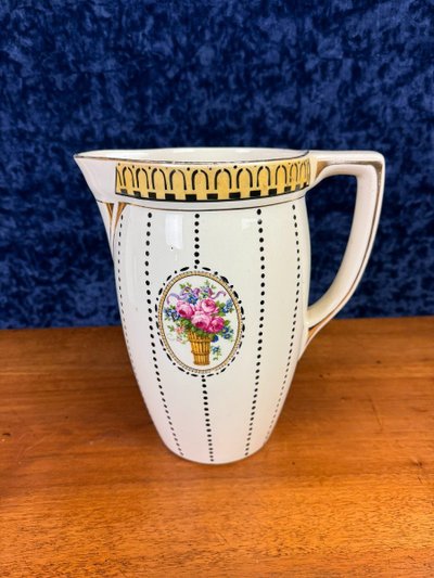 Boch La Louvière époque Art Déco : Grand Broc De Toilette Avec Sa Cuvette Porcelaine