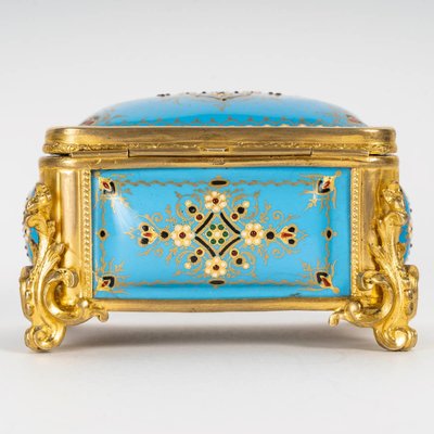 Scatola per gioielli in bronzo dorato e smalto, fine XIX secolo