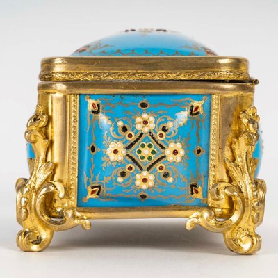 Scatola per gioielli in bronzo dorato e smalto, fine XIX secolo