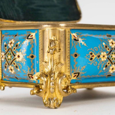 Scatola per gioielli in bronzo dorato e smalto, fine XIX secolo