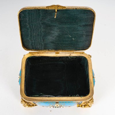 Scatola per gioielli in bronzo dorato e smalto, fine XIX secolo